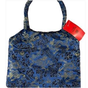 Golden Dragon Lucky Small Blue Satin Bag NWT